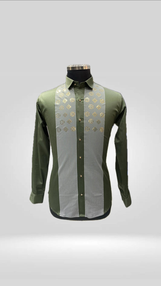Satin Cotton Shirt with Stripes, Sequins Work Art No. 1674 - Klick Selections